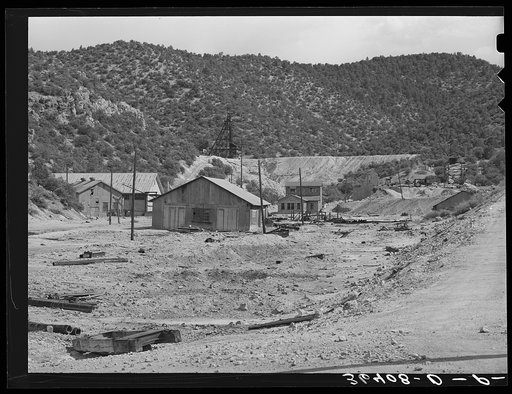 Old buildings and working of Burro Mountain. Copper County, Tyrone, New Mexico