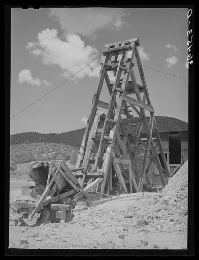 Head frame at old gold mine at Pinos Altos, New Mexico
