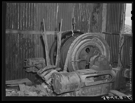 Remains of steam winch in abandoned gold mine at Pinos Altos, New Mexico