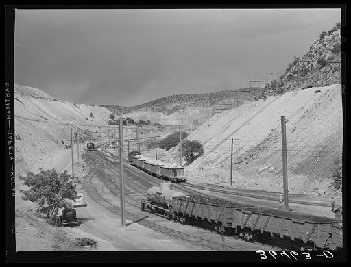 Untitled photo, possibly related to: Railroad system at the copper mine at Santa Rita, New Mexico