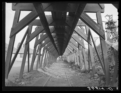Support of elevated railway at abandoned copper mine at Bisbee, Arizona