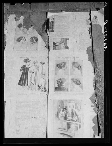 Page from the Delineator, about 1914, pasted on wall of abandoned residence in the ghost town. Georgetown, New Mexico