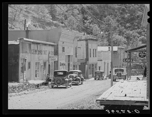 Main street of Mogollon, New Mexico, second largest gold mining town in the state. New Mexico