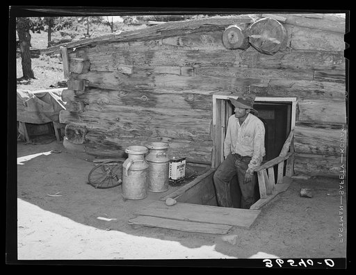 Untitled photo, possibly related to: Faro Caudill, homesteader, coming up out of his dugout. Pie Town, New Mexico
