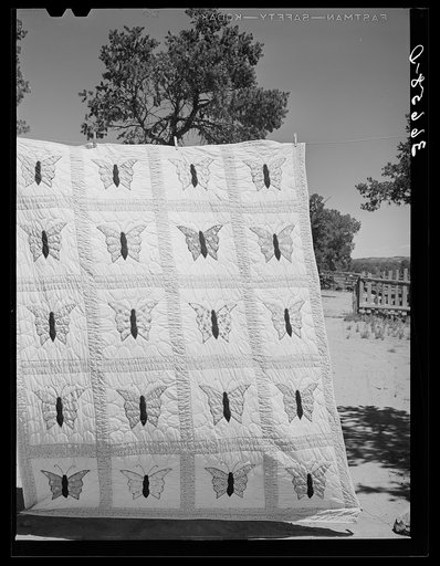 Untitled photo, possibly related to: Butterfly applique quilt made by Mrs. Bill Stagg, homesteader from Texas and Oklahoma. Pie Town, New Mexico