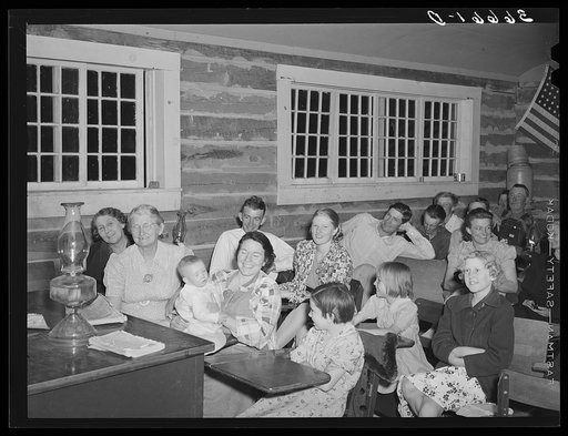 Farmers and their families enjoying the literary society meeting. Pie Town, New Mexico