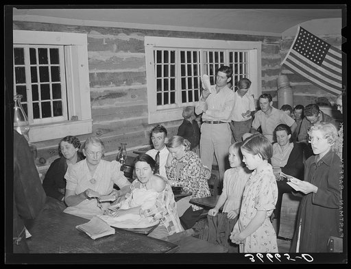 Untitled photo, possibly related to: Farmers and their families enjoying the literary society meeting. Pie Town, New Mexico