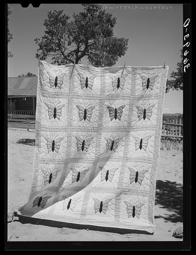 Butterfly applique quilt made by Mrs. Bill Stagg, homesteader from Texas and Oklahoma. Pie Town, New Mexico