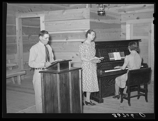 Singing at church services. Pie Town, New Mexico