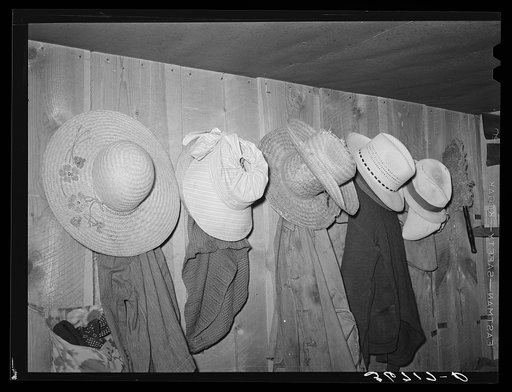 Farmers' hats seen in the house of George Hutton, homesteader at Pie Town, New Mexico
