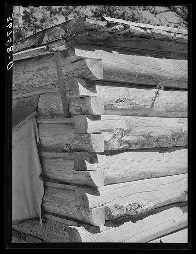 Detail of corner construction of log house. Pie Town, New Mexico