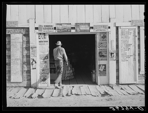 Farmer entering the general store at Pie Town, New Mexico