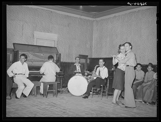 Orchestra and dancers at payday dance. Mogollon, New Mexico