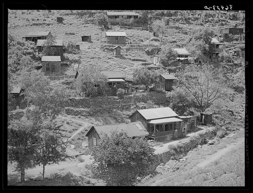 Houses of miners on side of hill at Mogollon, New Mexico