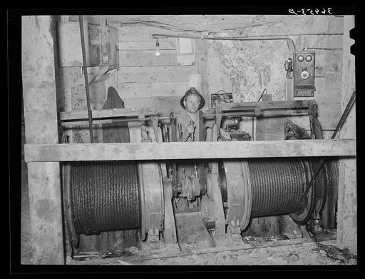 Cable hoist operator at gold mine. Mogollon, New Mexico