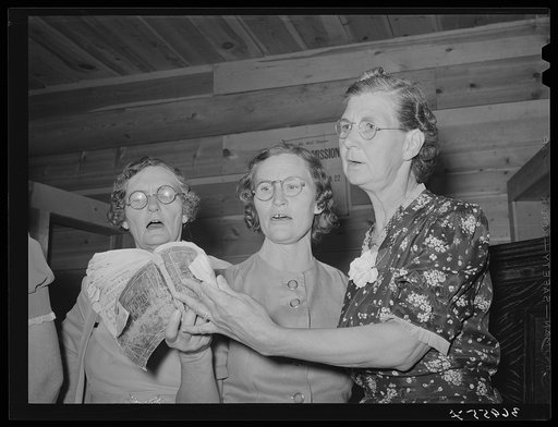 Three members of ladies' quintette at community sing. Pie Town, New Mexico