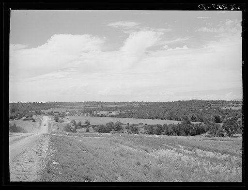 Character of farming country and distant view of Chilili. Bernalillo County, New Mexico