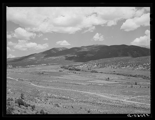 Tributary of the Rio Costilla near Amalia, New Mexico. Irrigated farmland is in the center and grazing land surrounding