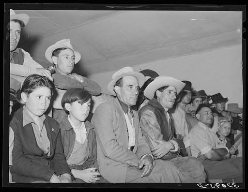 Audience of Spanish-Americans at traveling show. Penasco, New Mexico