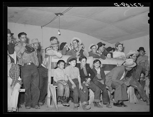 Audience of Spanish-Americans at traveling show. Penasco, New Mexico