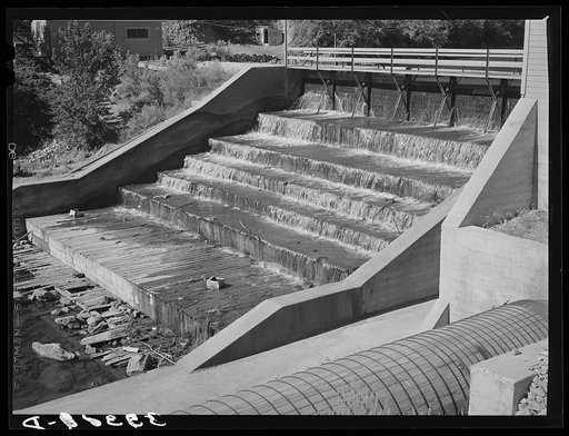 Water is stored in large reservoirs on the Logan River and is then delivered by conduits such as is seen in the lower left to the hydroelectric plants. Cache Ccounty, Utah