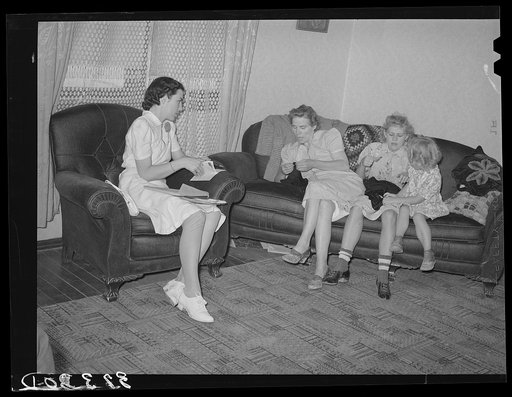 FSA (Farm Security Administration) home supervisor making a call on Mormon farm family. Snowville, Utah