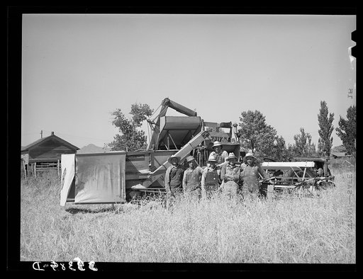 Members of FSA (Farm Security Administration) cooperative combine. Box Elder County, Utah
