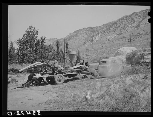 Untitled photo, possibly related to: One of the troubles with the Harper hay chopper is the difficulty of moving the stationary machine. Box Elder County, Utah
