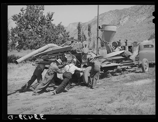One of the troubles with the Harper hay chopper is the difficulty of moving the stationary machine. Box Elder County, Utah