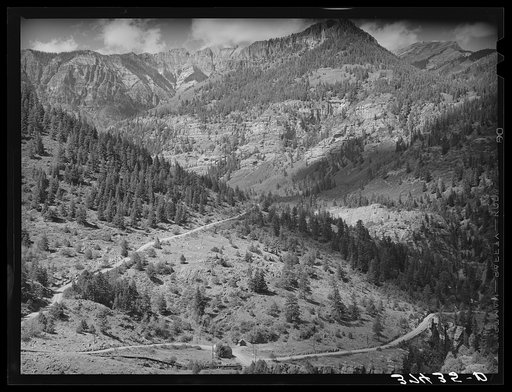 Untitled photo, possibly related to: Road to Camp Bird mines and mills. Ouray County, Colorado. Camp Bird is the historical mining development of Walsh