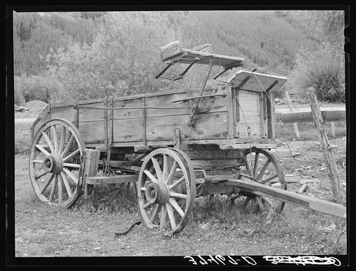 Old wooden ore wagon. Telluride, Colorado. Ore is now transported by trucks