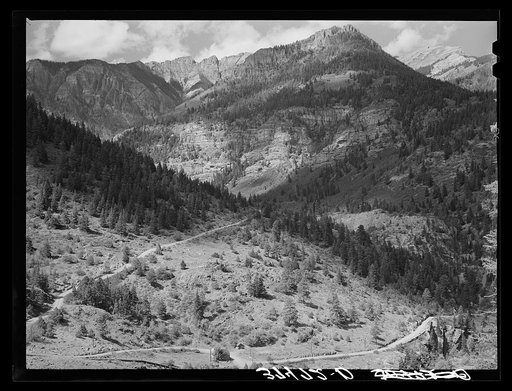 Untitled photo, possibly related to: Road to Camp Bird mines and mills. Ouray County, Colorado. Camp Bird is the historical mining development of Walsh