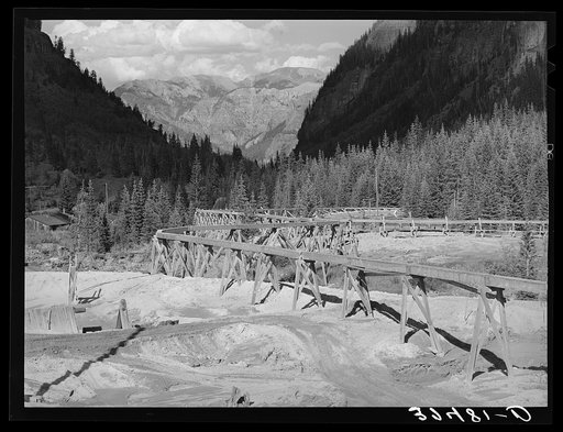 Tailings pit at Camp Bird gold mine and mill. Ouray County, Colorado