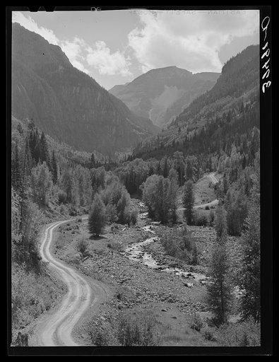 Mountain stream and road. Ouray County, Colorado