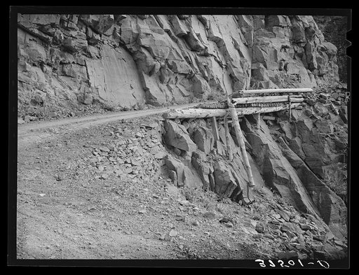 Untitled photo, possibly related to: Detail of mountain road leading to Smugglers Mine. Telluride, Colorado