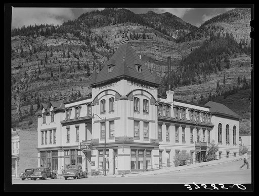 Main hotel in Ouray, Colorado. This is a historic old meeting place where the old timers talked over plans and developments when the town and section was booming