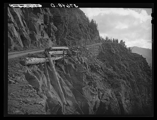 Detail of mountain road leading to Smugglers Mine. Telluride, Colorado
