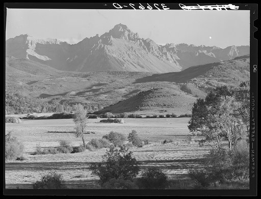 Mountain valley with Mount Sneffels in background. Ouray County, Colorado