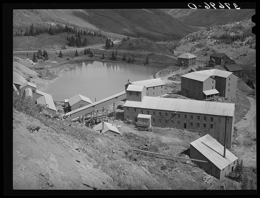Active gold mill in San Juan County, Colorado. A great deal of water is necessary to process the ore