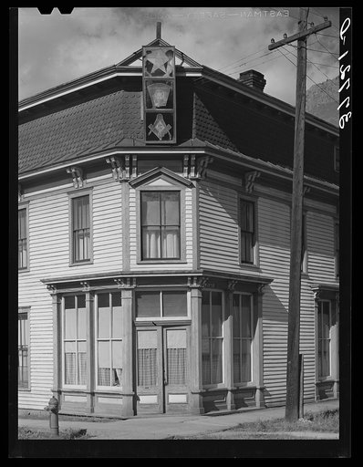 Entrance to rooming house and lodge hall, Silverton, Colorado. There are always many rooming and boarding houses in mining towns to accomodate the large number of single men working in the mines and mills