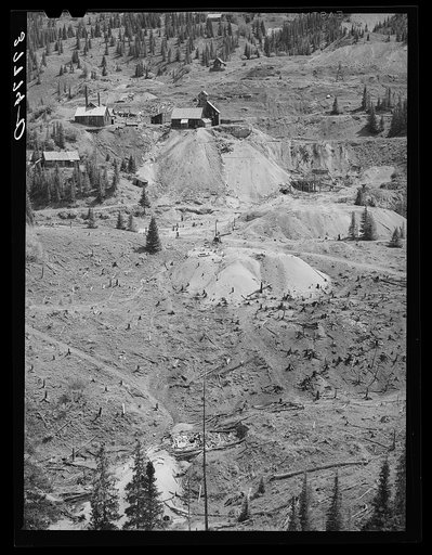 Abandoned mines and mills in San Juan County, Colorado. The standing forests were lavishly cut in order to provide timber for these mines and mills