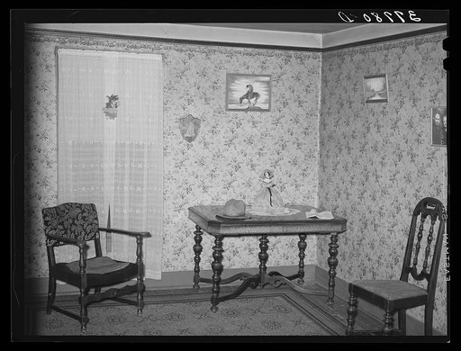 Corners of living room in farmer's home in the Animas River Valley. La Plata County, Colorado