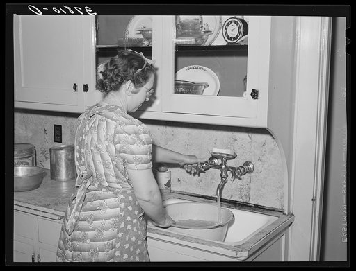 Running water in home of Mormon farmer living in Sana Clara, Utah. As these Mormon farmers live in communities the problem of running culinary water is easily solved. See general caption