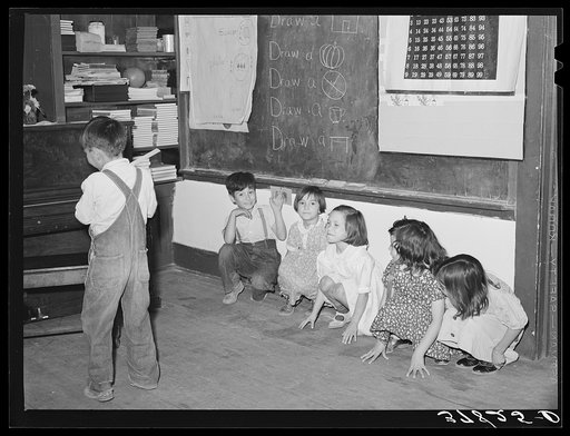 Start of the game "Hunting the Little Squirrels". Grade school, Concho, Arizona