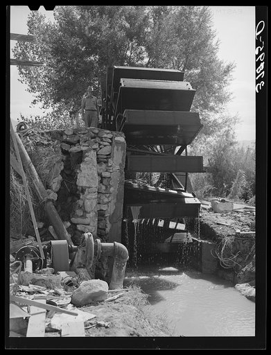 FSA (Farm Security Administration) cooperative waterwheel. Water is used for irrigation. Near Littlefield, Mohave County, Arizona