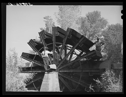 FSA (Farm Security Administration) cooperative waterwheel. Water is used for irrigation. Near Littlefield, Mohave County, Arizona