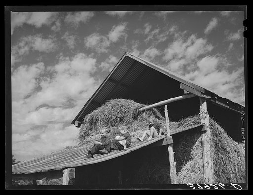 Mormon children playing on roof of barn. Santa Clara, Utah. See general caption