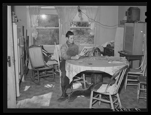 Kitchen of Perry Warner, small farmer in Tehama County, California. He is a FSA (Farm Security Administration) client and rents three separate fifteen acre patches of land, two of which are adjacent and  are rented on share basis; the other patch is rented on a cash basis. His main crops are pigs an