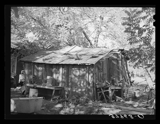 Machine shed of Perry Warner, small farmer and FSA (Farm Security Administration) client of Tehama County, California