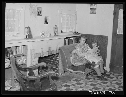 Living room on farm of Jo Webster, small farm owner in Tehama County, California